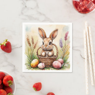rabbit Easter Eggs, Nest and White Daffodils Napkin