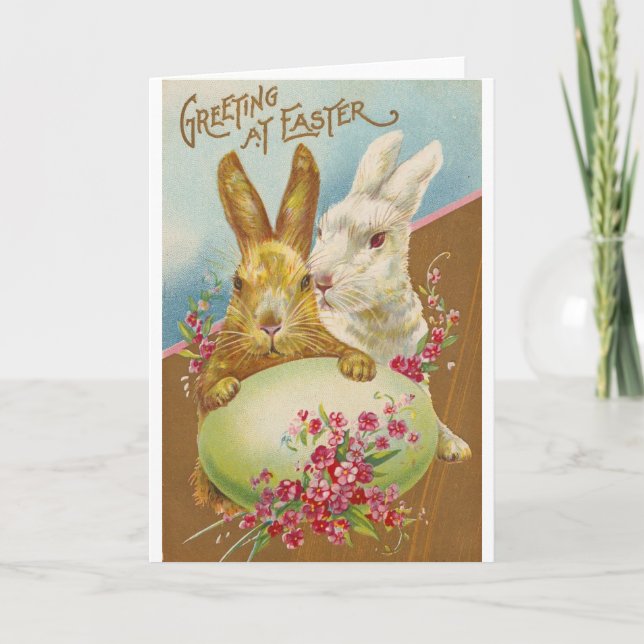 Rabbit Easter Greetings Vintage Holiday Card (Front)