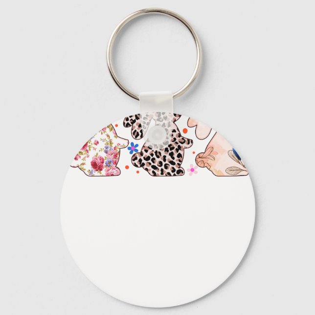 rabbit easter pattern, retro, vintage keychain (Front)