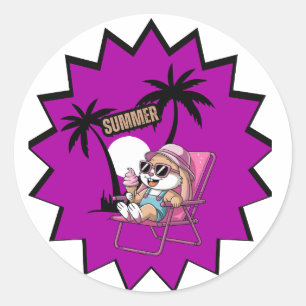 Rabbit eating ice-cream in summer holidays classic round sticker