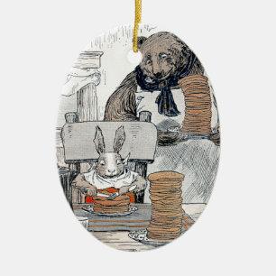Rabbit Eating Pancake Breakfast Ceramic Ornament