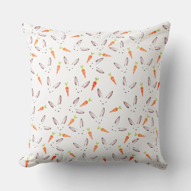 Rabbit Face and Carrot Pattern, Easter, ZSSG Throw Pillow (Front)