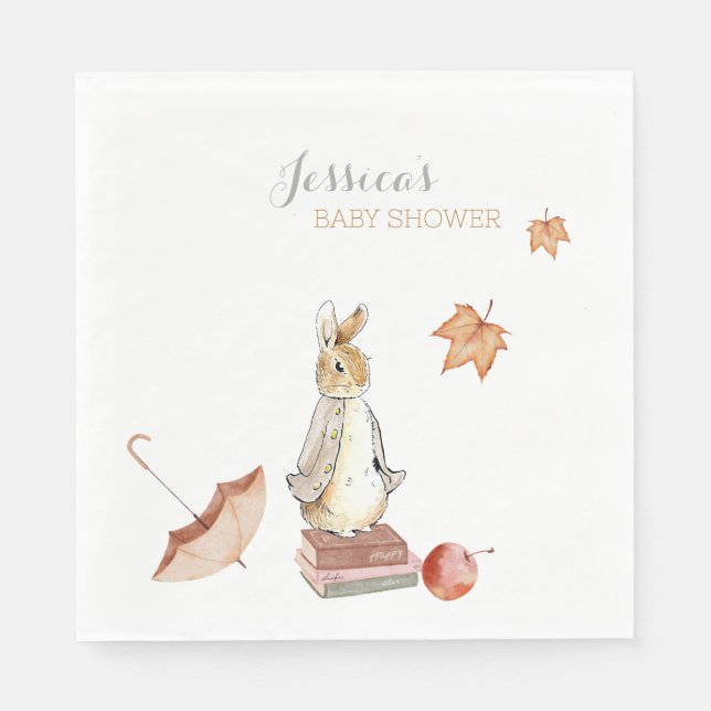 Rabbit Fall Elements Baby Shower Napkin (Front)