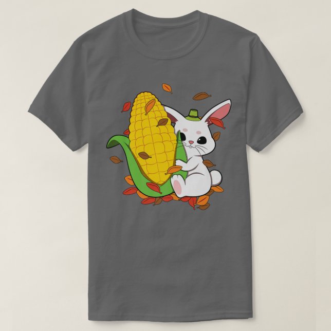 Rabbit Falling Leaves In Autumn Corn T-Shirt (Design Front)