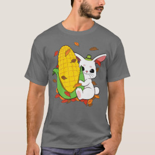 Rabbit Falling Leaves In Autumn Corn T-Shirt