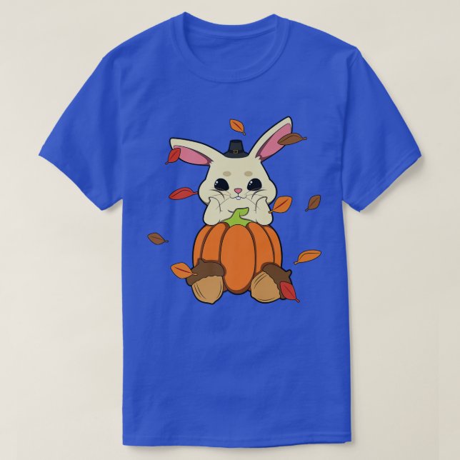 Rabbit Falling Leaves In Autumn Pumkin T-Shirt (Design Front)