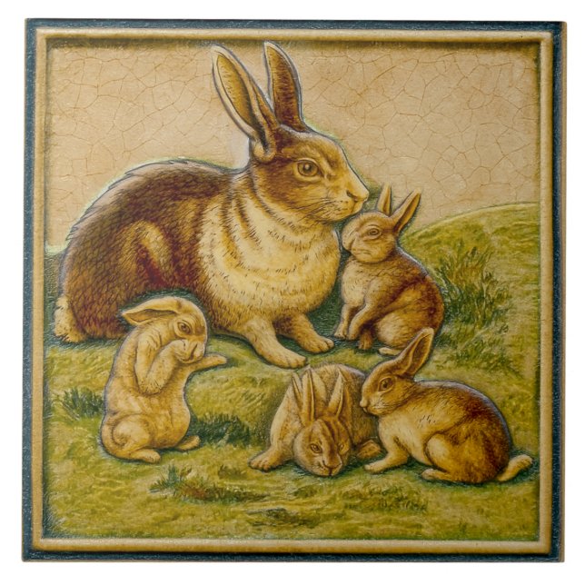 Rabbit Family Design Ceramic Tile (Front)