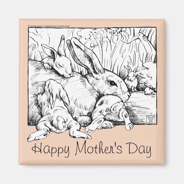 Rabbit Family Happy Mother's Day Magnet, Orange Magnet (Front)