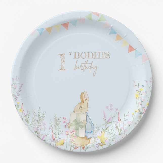Rabbit First Birthday Paper Plate (Front)