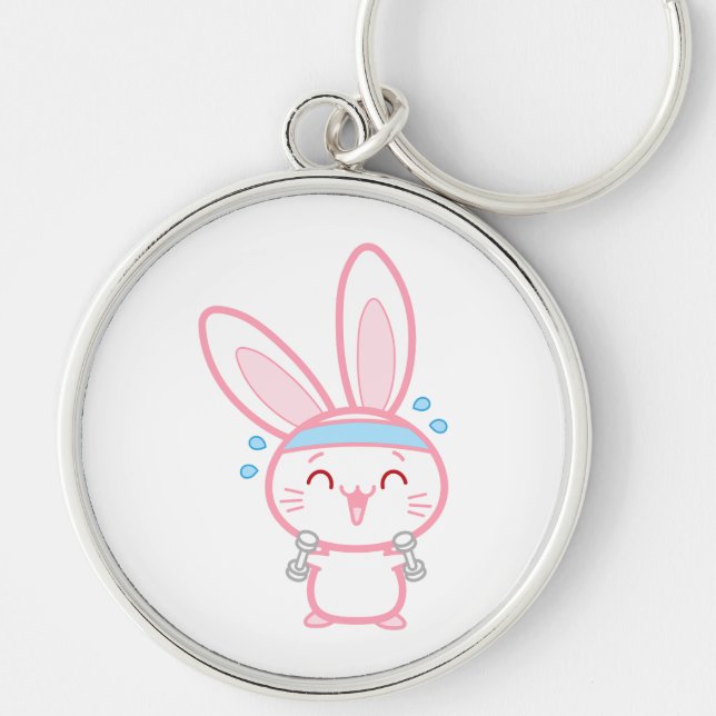 Rabbit, Fitness, Cartoon Keychain (Front)