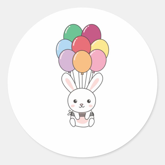 Rabbit Flies Up With Colorful Balloons Classic Round Sticker (Front)