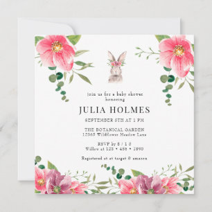 Rabbit Floral   Greenery Baby Shower Invitation