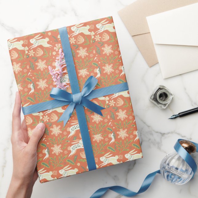 Rabbit Florals Throw Pillow Wrapping Paper (Gifting)
