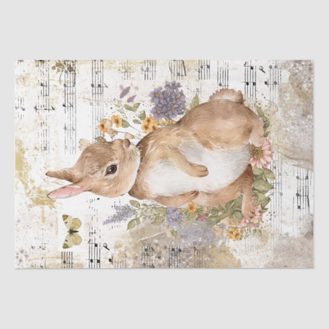 Rabbit Flower Butterfly Music Gold Decoupage Idea  Tissue Paper (Front)