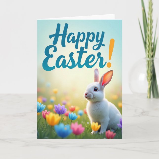Rabbit Flower Springtime Card (Front)