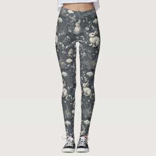Rabbit Garden Botanical Black Toile Pattern Leggings