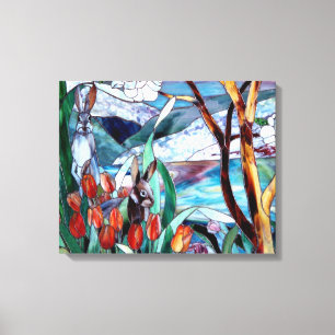 Rabbit Garden Stained Glass on Wrapped Canvas Art