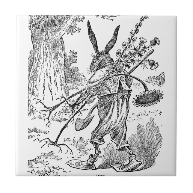 Rabbit Gardener with Shovel & Uprooted Plants Tile (Front)