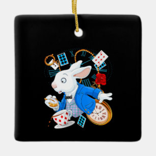 Rabbit Gift Alice In Wonderland - White Rabbit Ceramic Ornament