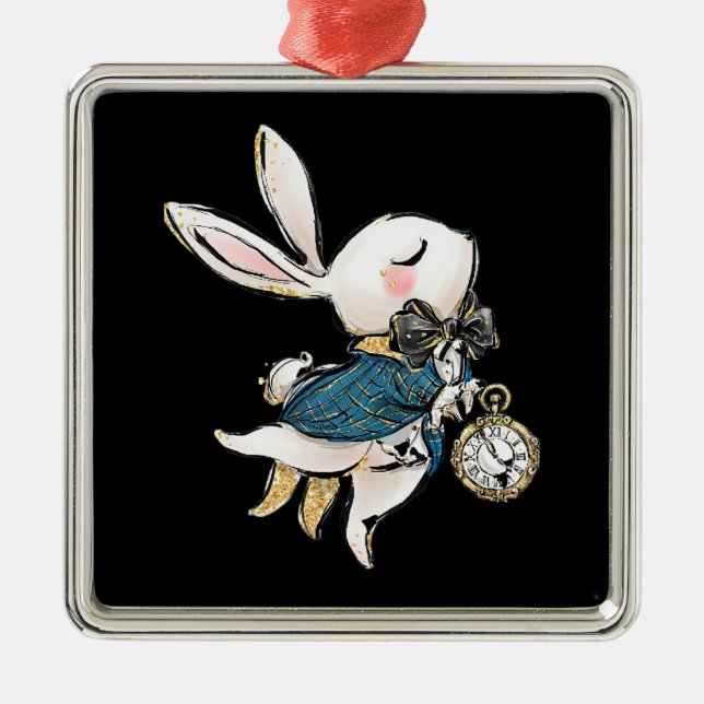 Rabbit Gift | Alice In Wonderland White Rabbit Metal Ornament (Front)