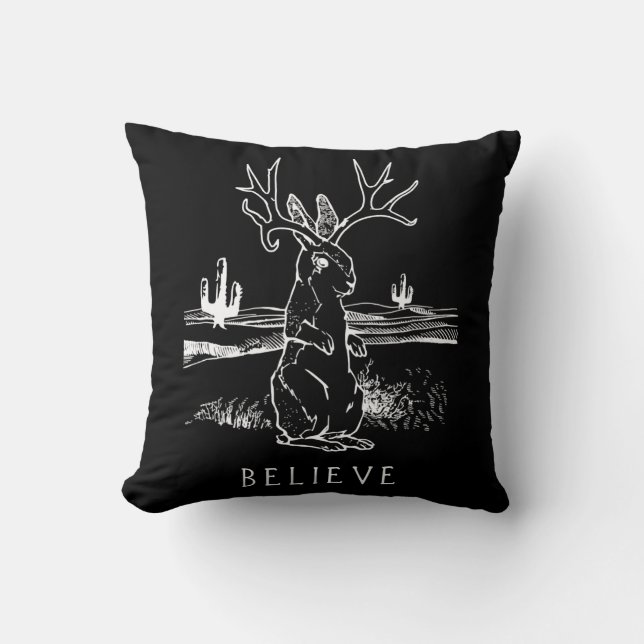 Rabbit Gift | Believe Jackalope Throw Pillow (Front)