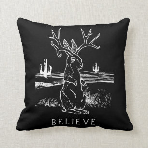 Rabbit Gift Believe Jackalope Throw Pillow