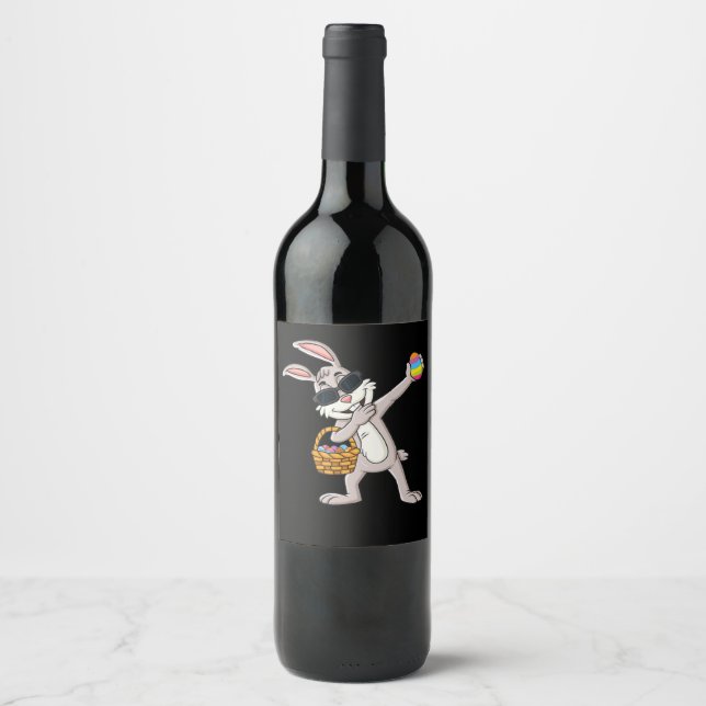 Rabbit Gift | Dabbing Rabbit Easter Day Eggs Dab Wine Label (Front)