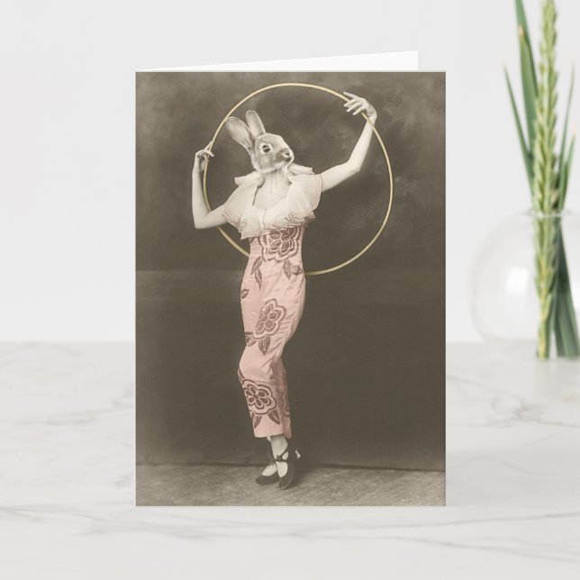 Rabbit girl with hula hoop greeting card (Front)