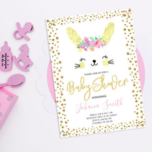 Rabbit Gold Confetti Baby Shower Invitation