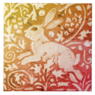 Rabbit Gold Copper Coral Autumn Fall Woodland Leaf Tile