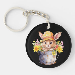 Rabbit Graphic For Girls Floral Spring Time Keychain