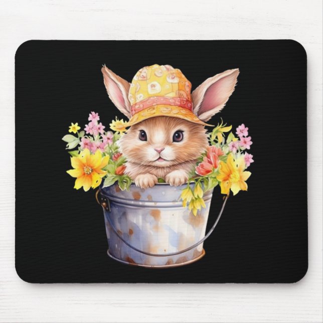 Rabbit Graphic For Girls Floral Spring Time  Mouse Pad (Front)