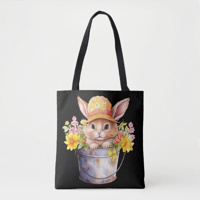 Rabbit Graphic For Girls Floral Spring Time  Tote Bag (Front)