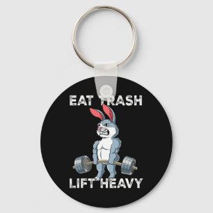 Rabbit Gym Weight Training Eat Trash Lift Heavy  Keychain