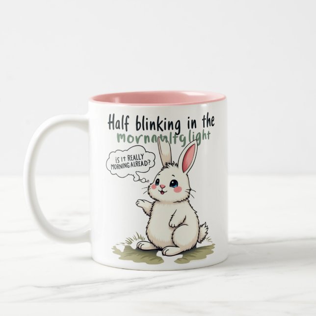 rabbit  half blinking Two-Tone coffee mug (Left)