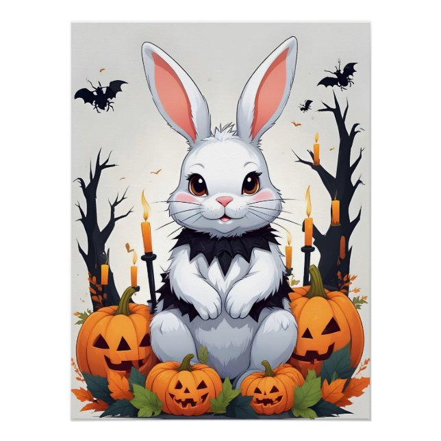 Rabbit Halloween Cute Adorable Funny Animal Magic Poster (Front)
