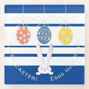 Rabbit Happy Easter Eggs Hunt Spring Party Modern Glass Coaster