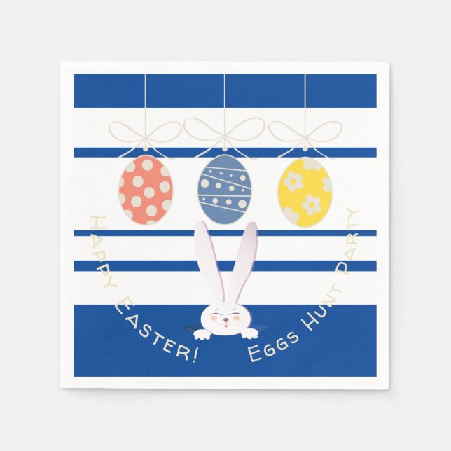 Rabbit Happy Easter Eggs Hunt Spring Party Modern Napkin (Front)