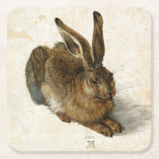 Rabbit, Hare by Durer Vintage Nature Art from 1502 Square Paper Coaster