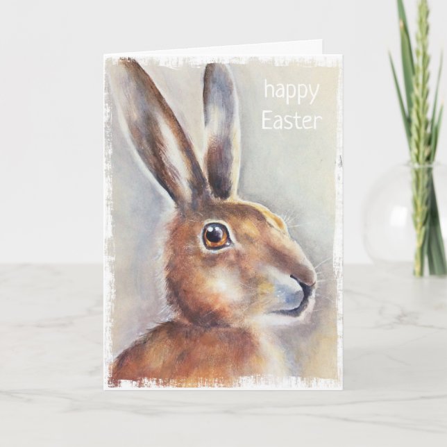 rabbit hare easter card handpainted art (Front)