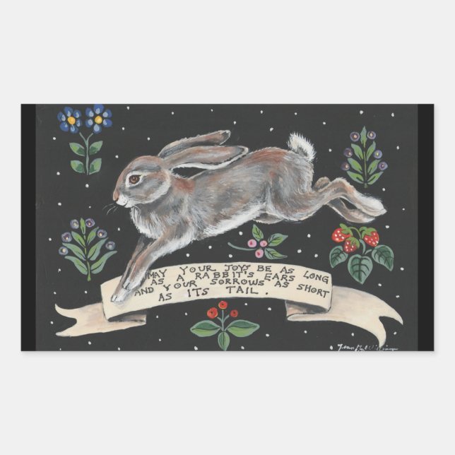 Rabbit Hare Inspirational Sticker Black Floral (Front)