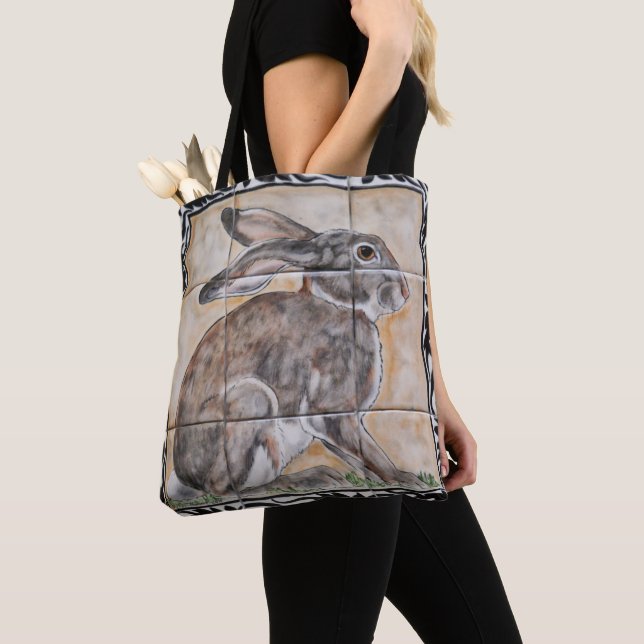 Rabbit Hare Jackrabbit Tile Look Tote Bag (Close Up)