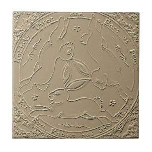 Rabbit Hare Trio Ancient Art Mystical Tan Easter Tile