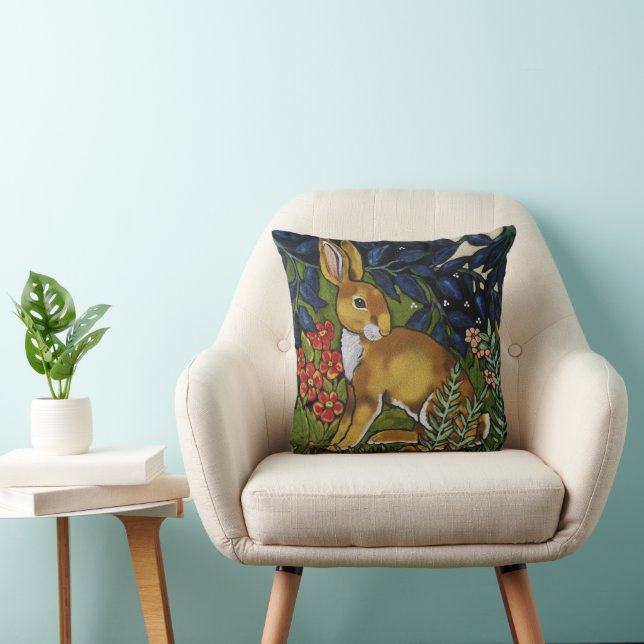 Rabbit Hare Woodland William Morris Tapestry Style Throw Pillow (Chair)