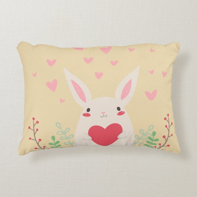 Rabbit heart cute valentine accent pillow (Front)