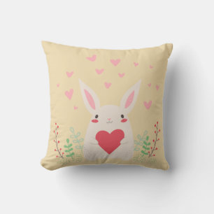 Rabbit heart cute valentine throw pillow