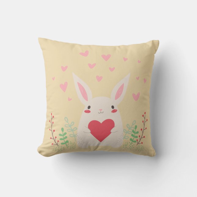 Rabbit heart cute valentine throw pillow (Front)
