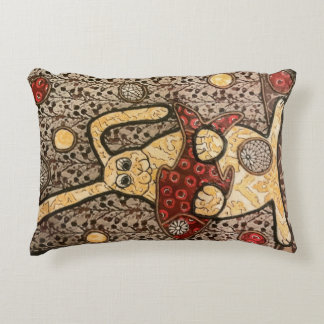 Rabbit holding fish fabric collage accent pillow