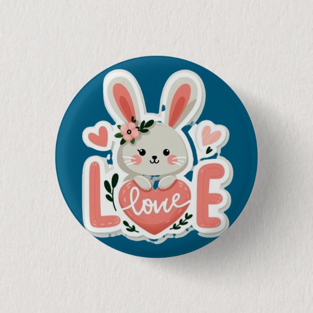 Rabbit Holding Heart 1 Inch Round Button (Front)