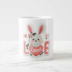 Rabbit Holding Heart Large Coffee Mug